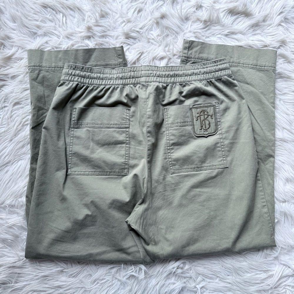 Tory Burch Twill Cargo Pants Safari Khaki Pullon Comfy Relaxed Crop Patch L